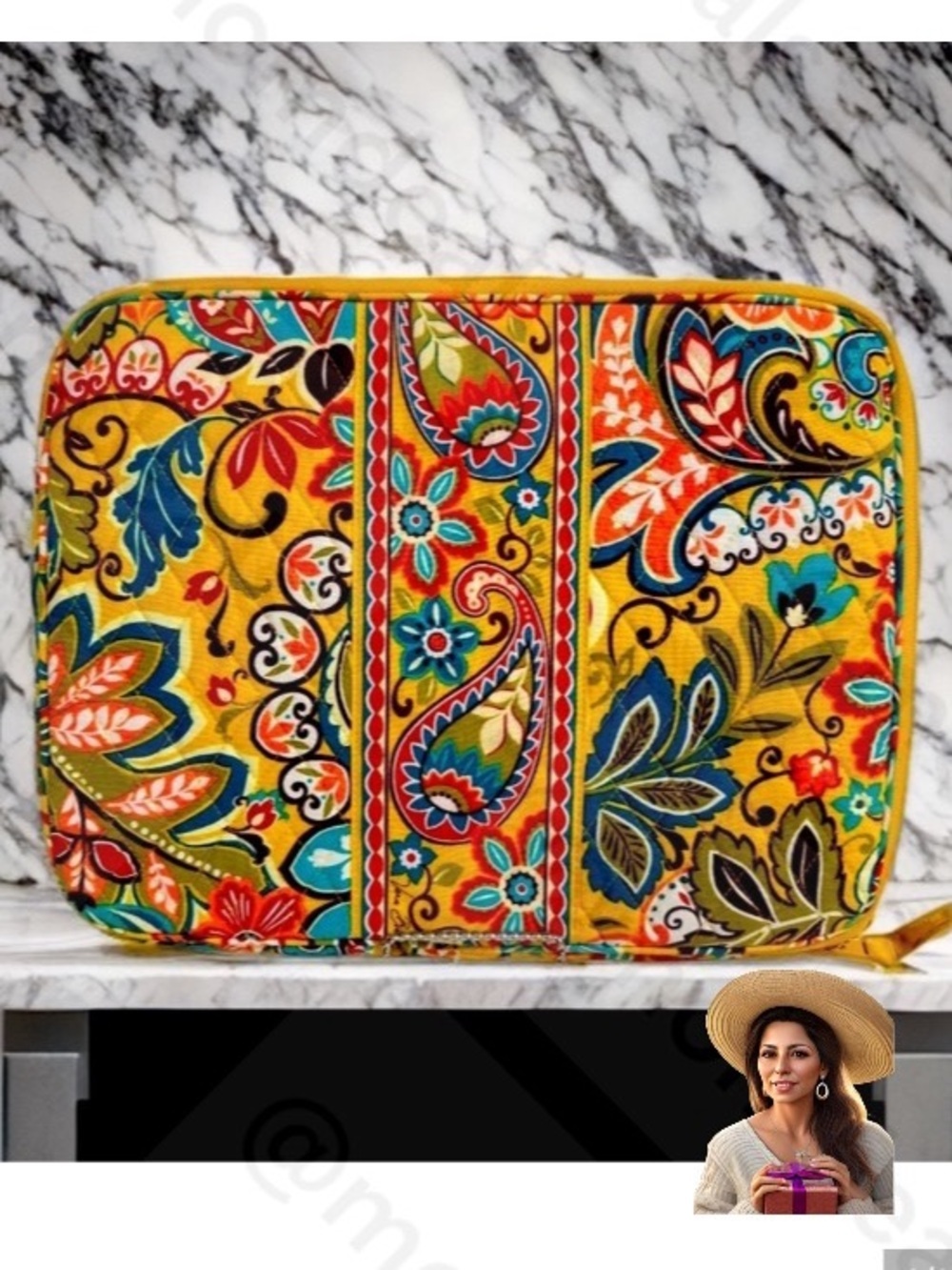 Vera Bradley Quilted Fabric Padded Sleeve Zip Pocket 13-14” Laptop Provençal